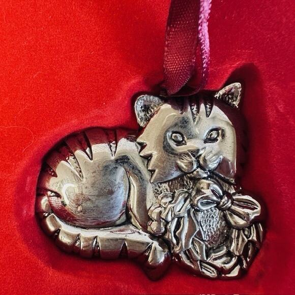 Gorham Christmas Ornaments CATS Set of 3 Nickel plated/ Silver color Original BX - Picture 5 of 16